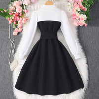 Girls Black Fit & Flare Puff Sleeves Shirt Dress Casual Dresses   
