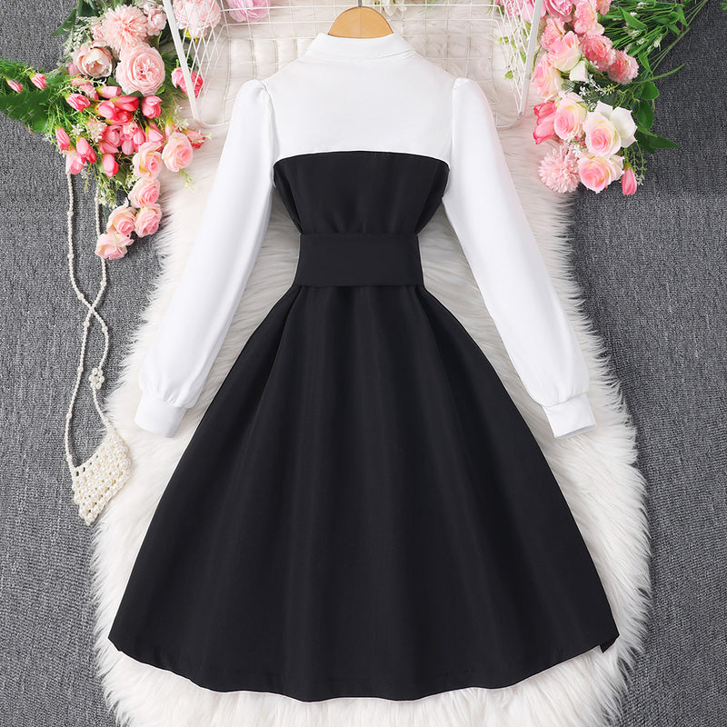 Girls Black Fit & Flare Puff Sleeves Shirt Dress Casual Dresses   