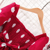 Girls Maroon Polka Dot Print Fit & Flare Ankle Length Smocked Dress Casual Dresses   