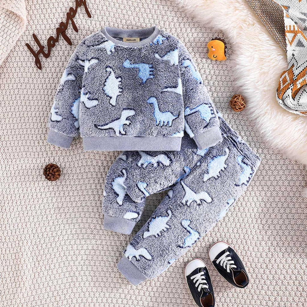 Boys Infant Grey Dinosaur Printed Sweatshirt With Pants Set Sets Gray 6-9 M 