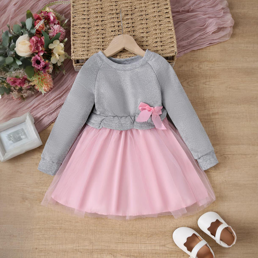 Girls Grey Long Sleeve Fit & Flare Dress Casual Dresses Grey 4-5 Y 