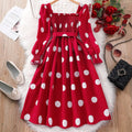Girls Maroon Polka Dot Print Fit & Flare Ankle Length Smocked Dress Casual Dresses Maroon 8-9 Y 