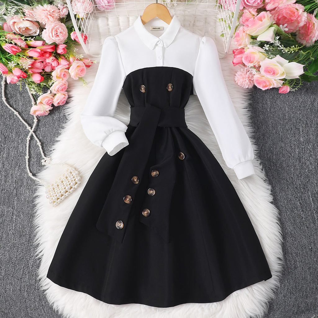 Girls Black Fit & Flare Puff Sleeves Shirt Dress Casual Dresses Black 8-9 Y 