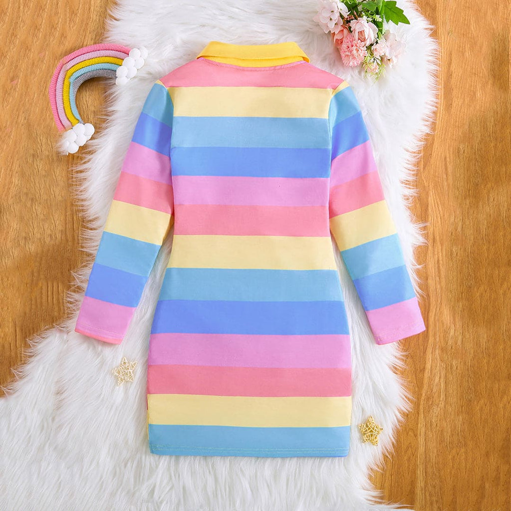 Girls Multicolor Striped Bodycon Dress Casual Dresses Multicolor 5-6 Y 