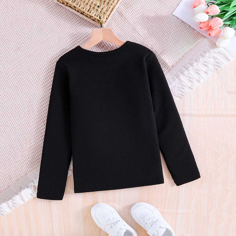 Girls Black Knitted Full Sleeves T-shirt Tops   