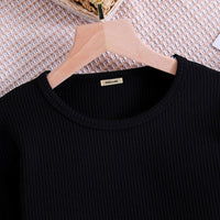 Girls Black Knitted Full Sleeves T-shirt Tops   