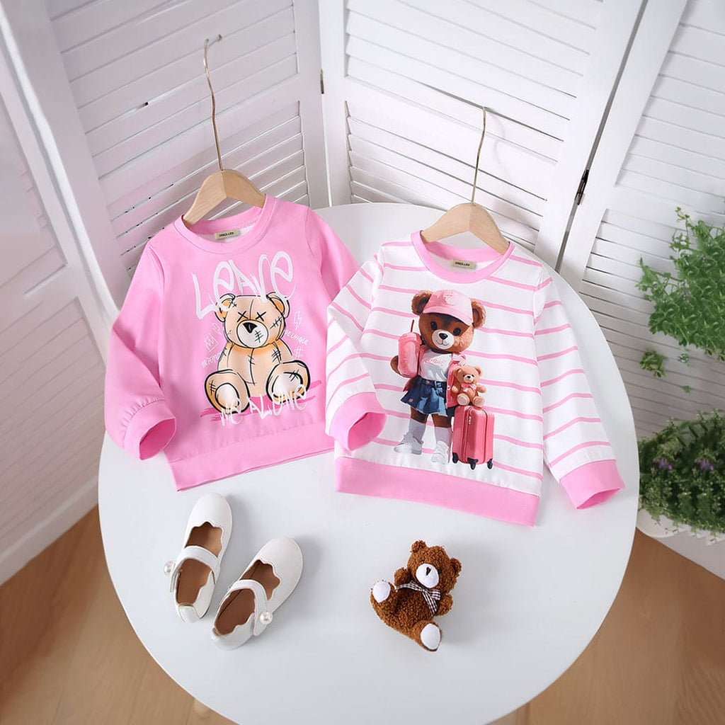 Girls Pink Printed Full Sleeves Sweatshirt (Pack of 2) Sweatshirts & Hoodies Pink 4-5 Y 