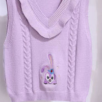 Girls Purple Sleeveless V-Neck Cartoon Embroidery Sweater Sweaters & Cardigans