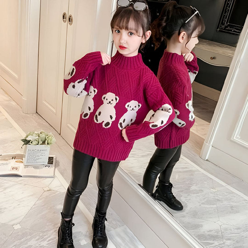 Girls Maroon Argyle Long Sleeve High Neck Sweater Sweaters & Cardigans