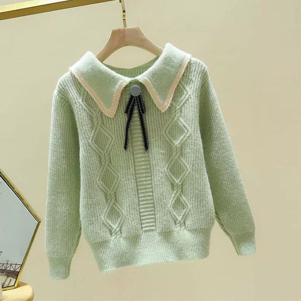 Girls Green Rib Knit Peter Pan Collar Sweater Sweaters & Cardigans Green 3-4 Y