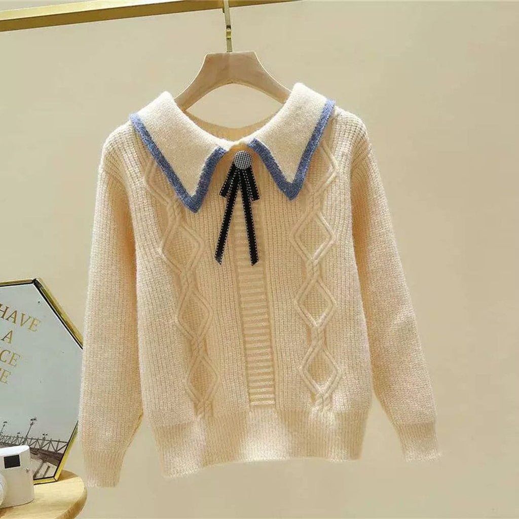 Girls Apricot Rib Knit Peter Pan Collar Sweater Sweaters & Cardigans Apricot 3-4 Y