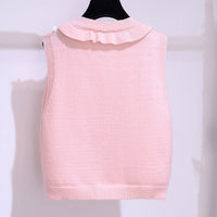 Girls Pink Sleeveless V-Neck Cartoon Embroidery Sweater Sweaters & Cardigans