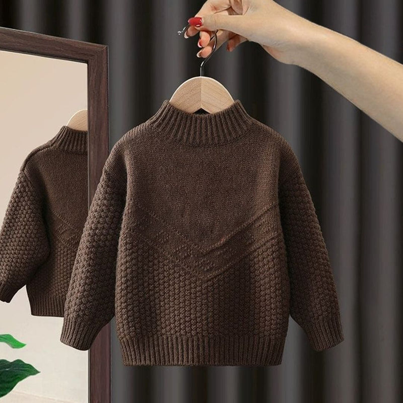 Girls Brown Flower Embroidery High Neck Sweater Sweaters & Cardigans