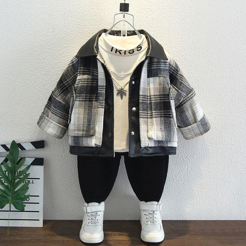 Boys Black Checkered Printed Full Sleeves Shirt Jacket Coats & Jackets Black 1-2 Y