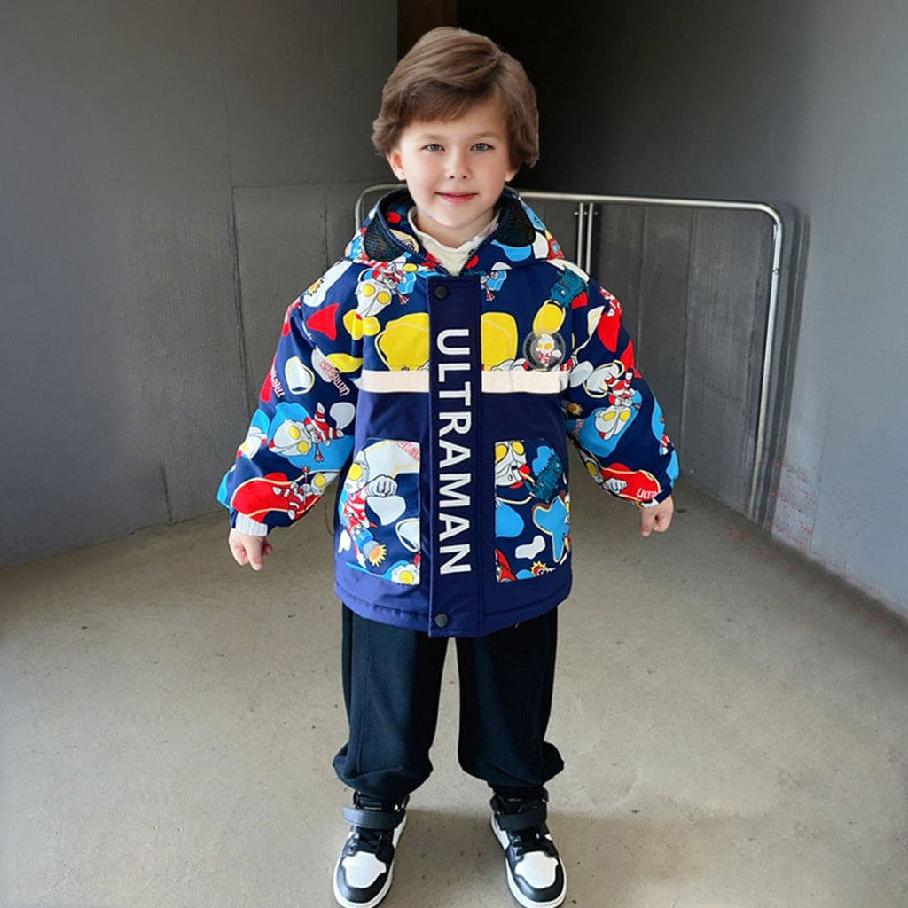 Boys Navy Blue Printed Hooded Bomber Jacket Coats & Jackets Navy Blue 2-3 Y