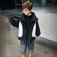 Boys Black Long Sleeve Hooded Jackets With Print Back Coats & Jackets