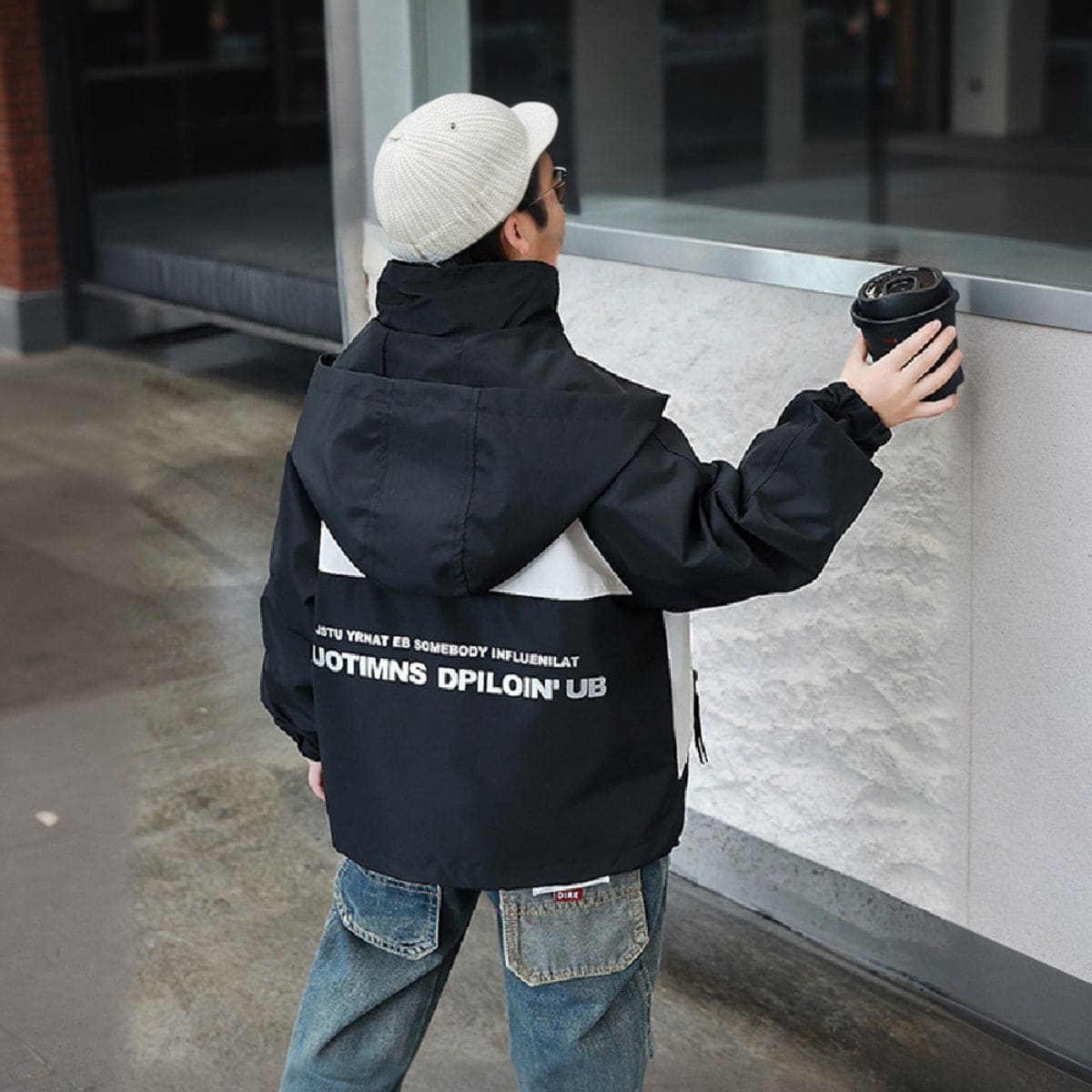 Boys Black Long Sleeve Hooded Jackets With Print Back Coats & Jackets