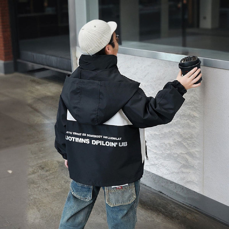 Boys Black Long Sleeve Hooded Jackets With Print Back Coats & Jackets