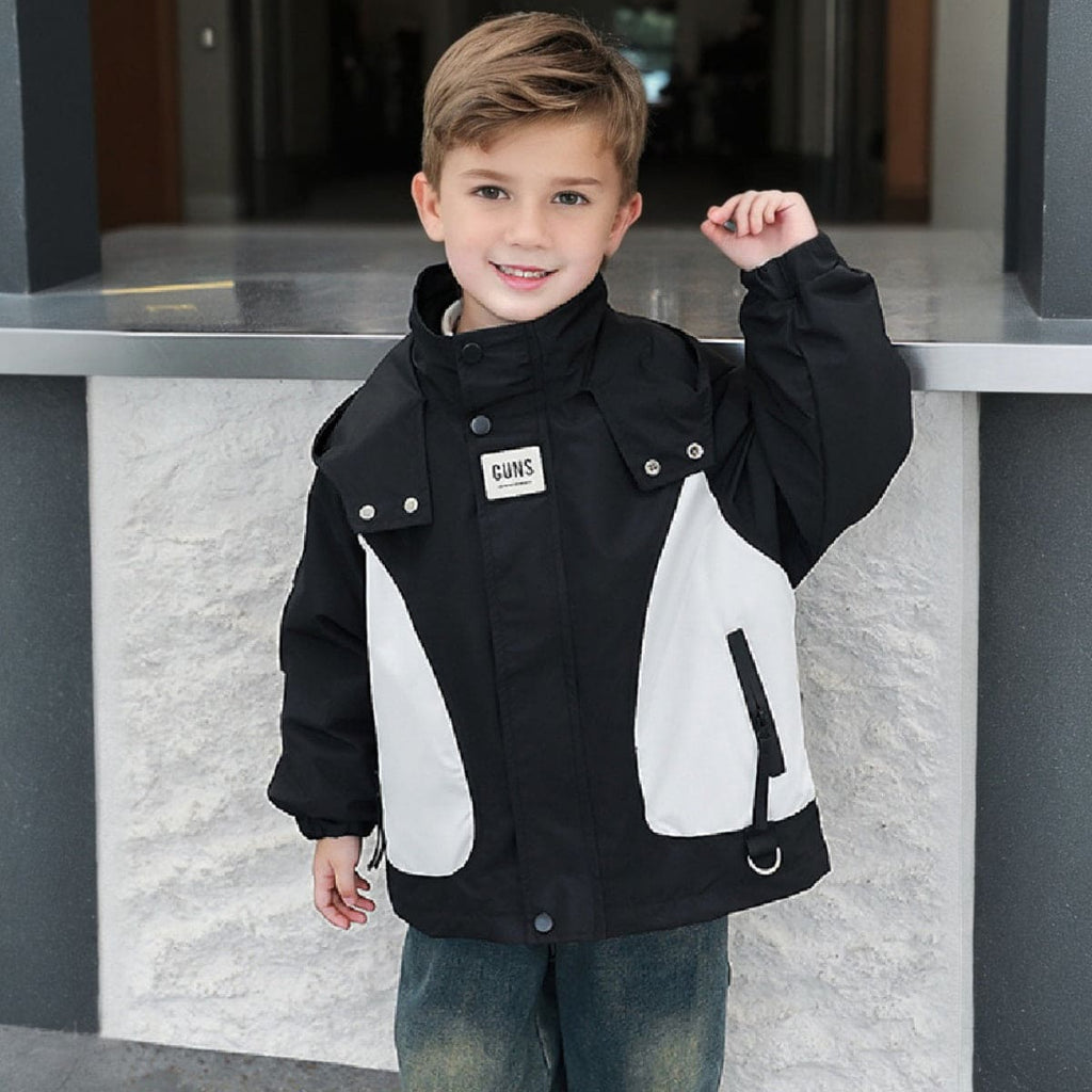 Boys Black Long Sleeve Hooded Jackets With Print Back Coats & Jackets Black 1-2 Y