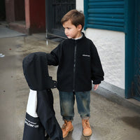 Boys Black Long Sleeve Hooded Jackets With Print Back Coats & Jackets