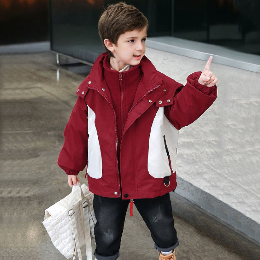 Boys Red Long Sleeve Hooded Jackets With Print Back Coats & Jackets Red 1-2 Y