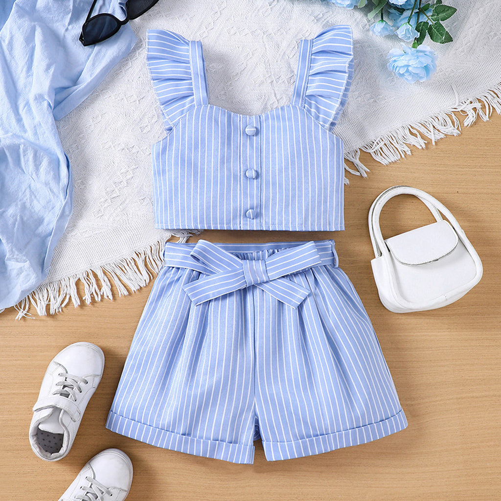 Girls Striped Crop Top with Shorts Set