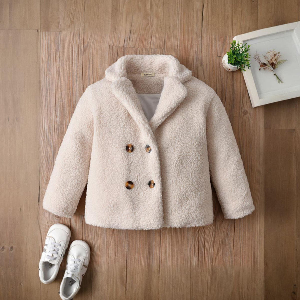 Girls Beige Full Sleeves Sherpa Coat Coats & Jackets Khaki 3-6 M 