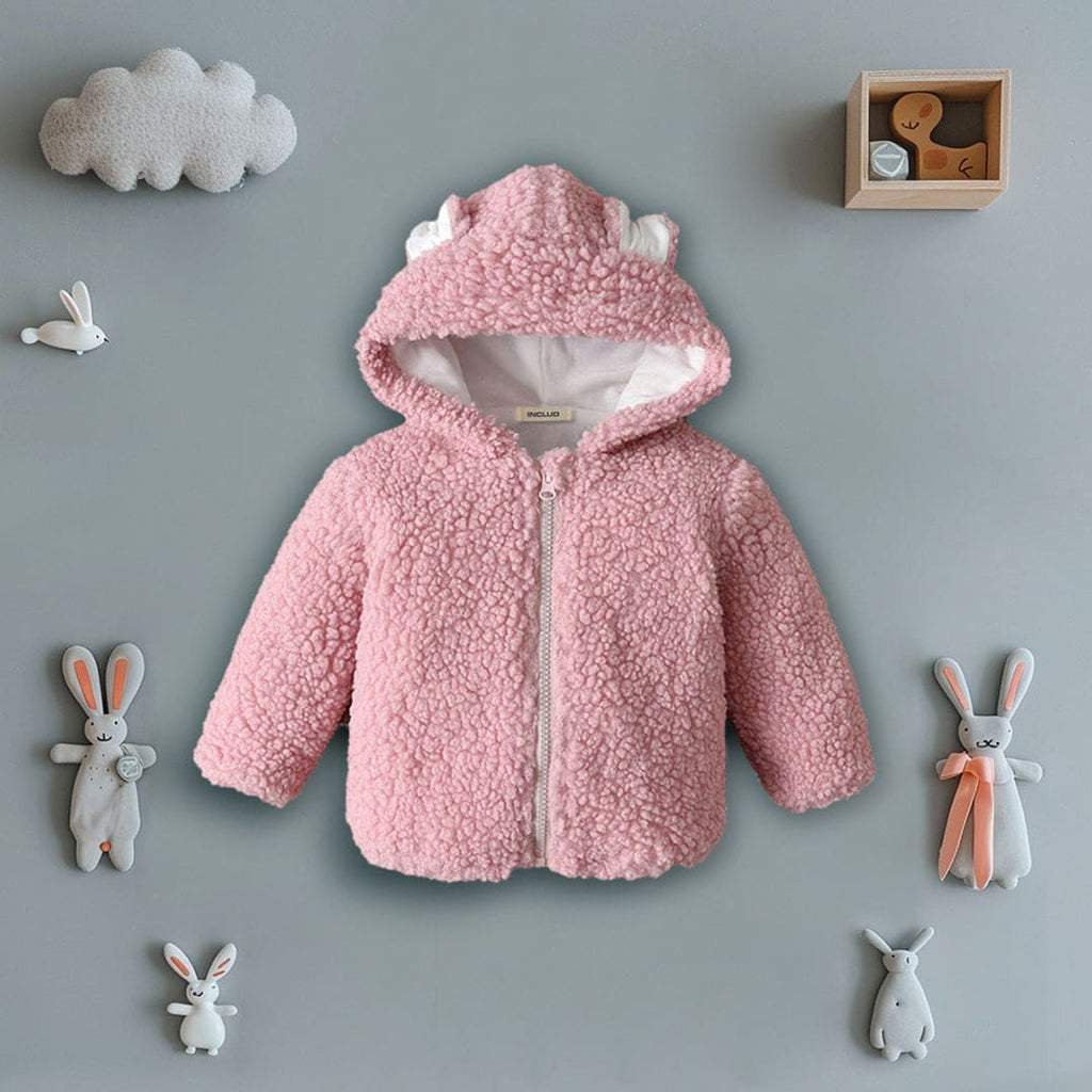 Girls Pink Hooded Sherpa Jacket Coats & Jackets Pink 3-6 M 