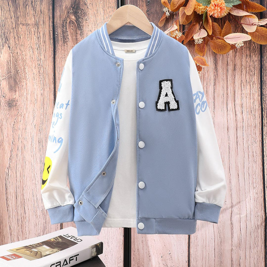 Boys Blue Full Sleeves Varsity Jacket Coats & Jackets Blue 8-9 Y 