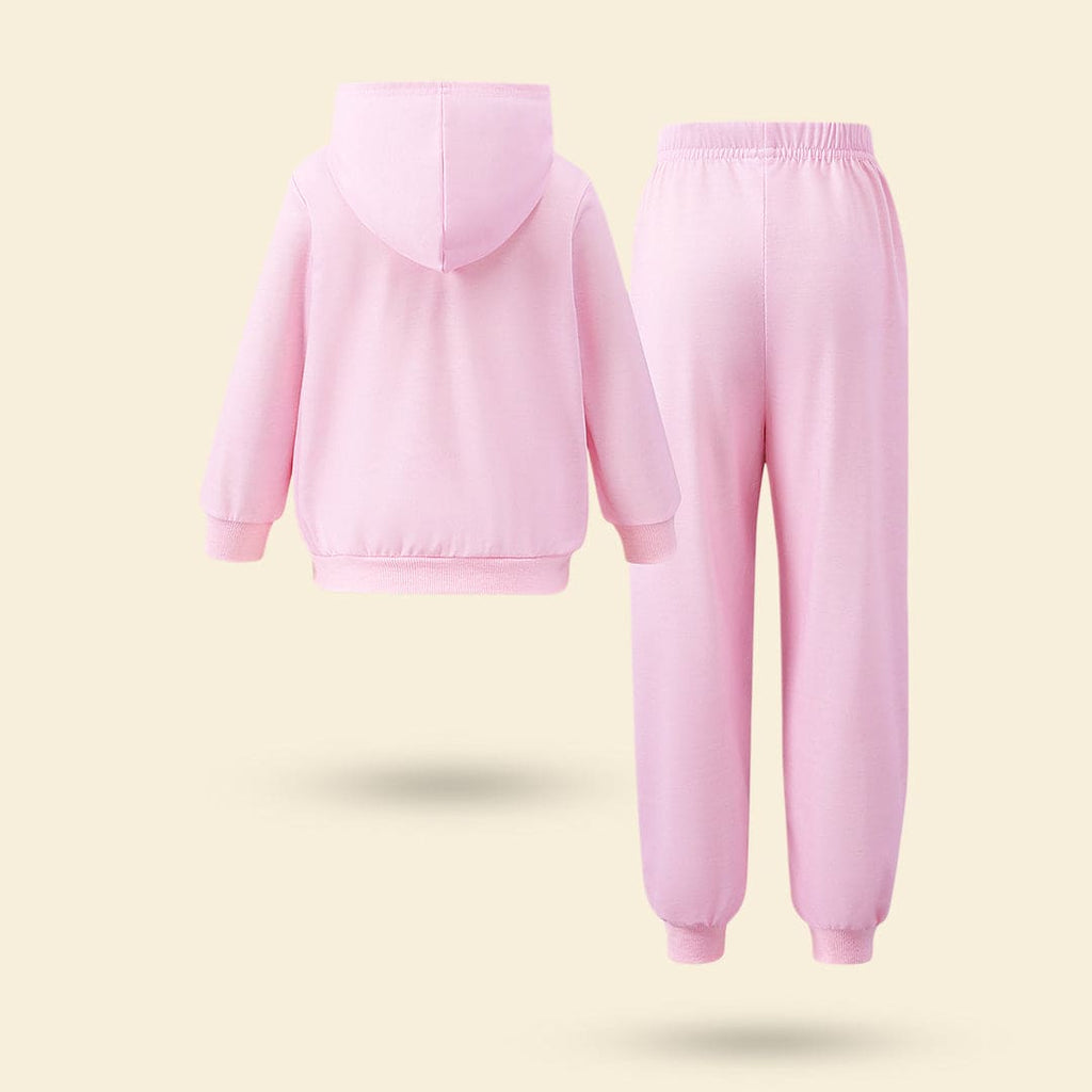 Girls Pink Printed Hooded Full Sleeves Jacket with Pants Set Sets   