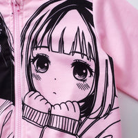 Girls Pink Printed Hooded Full Sleeves Jacket with Pants Set Sets   