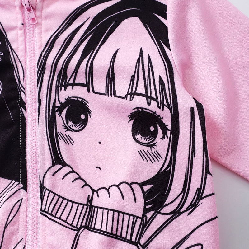 Girls Pink Printed Hooded Full Sleeves Jacket with Pants Set Sets   