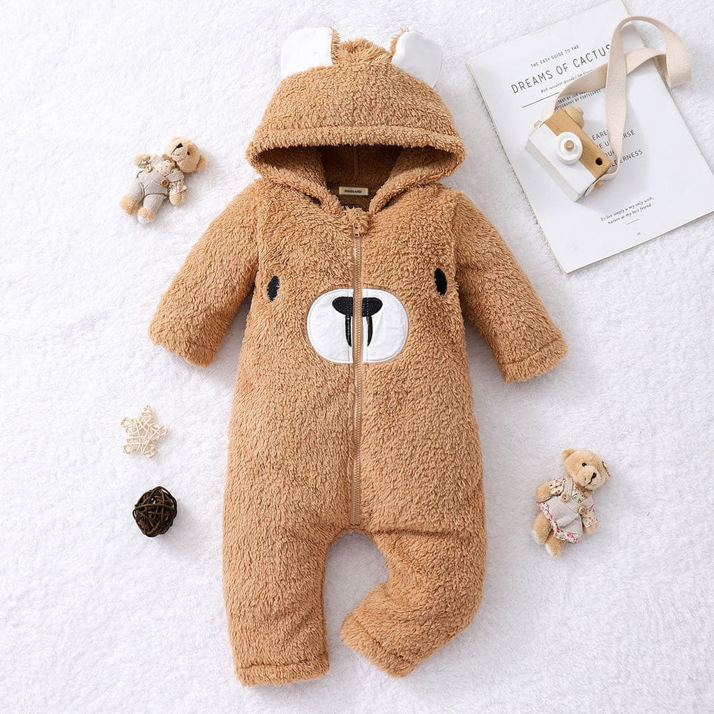 Boys Brown Fleece Hooded Jumpsuit Jumpsuits Brown 0-3 M 