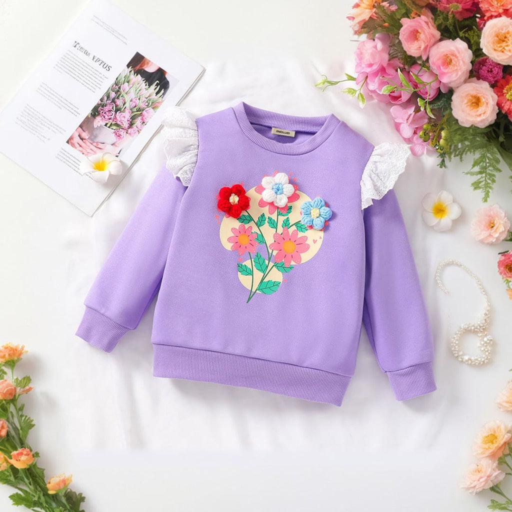 Girls Purple Embroidered Full Sleeves Sweatshirt Sweatshirts & Hoodies Purple 3-4 Y 