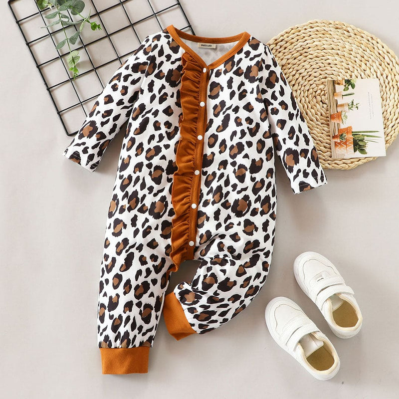 Boys Leopard Print Full Sleeves Jumpsuit Jumpsuits Brown 0-3 M 