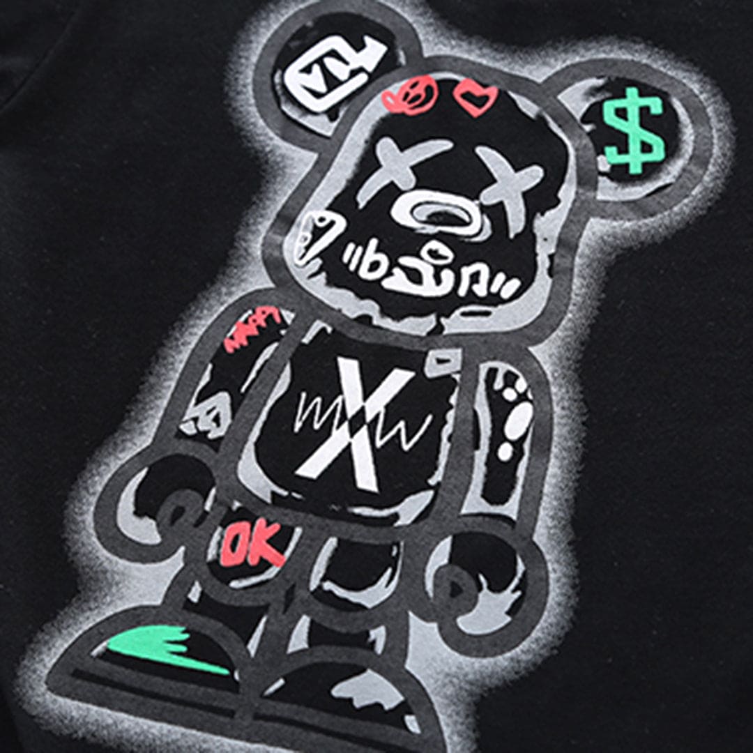Boys Black Graphic Print Short Sleeves T-shirt with Shorts Set Sets