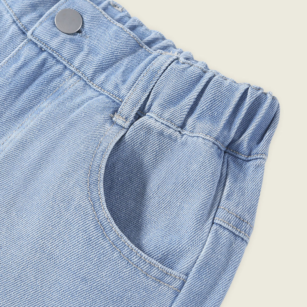 Girls Blue Wide Leg Mildly Distress Denim Trousers Jeans