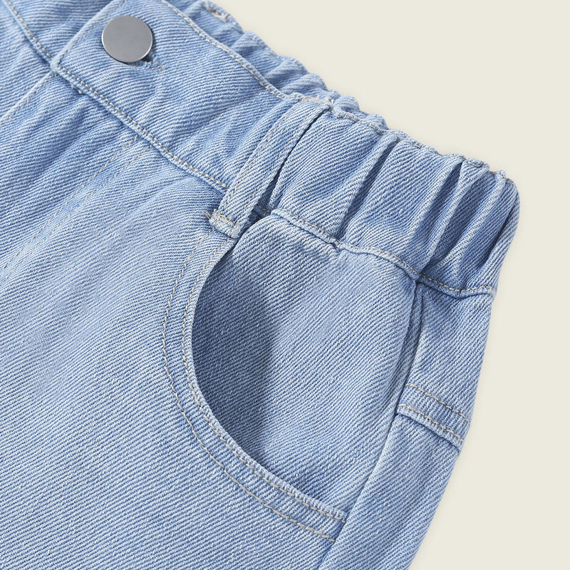 Girls Blue Wide Leg Mildly Distress Denim Trousers Jeans
