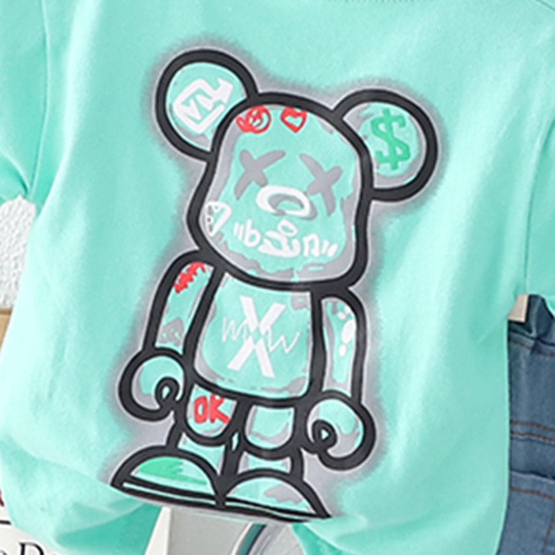 Boys Green Graphic Print Short Sleeves T-shirt with Shorts Set Sets