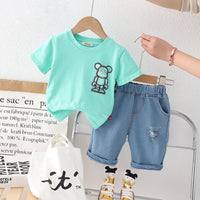 Boys Green Graphic Print Short Sleeves T-shirt with Shorts Set Sets Green 1-2 Y