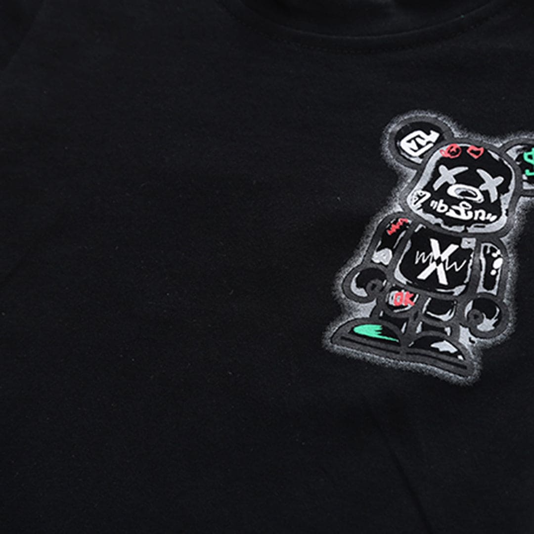Boys Black Graphic Print Short Sleeves T-shirt with Shorts Set Sets