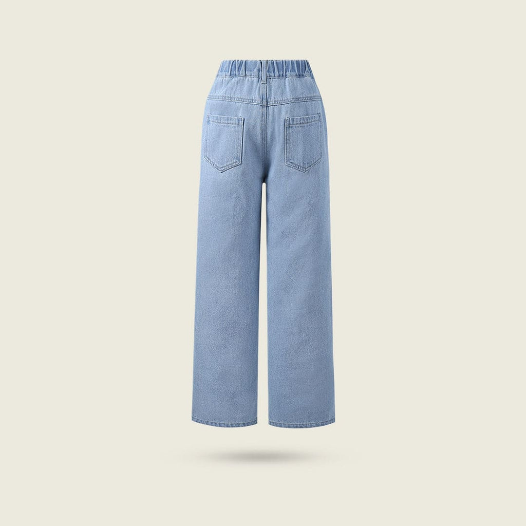 Girls Blue Wide Leg Mildly Distress Denim Trousers Jeans