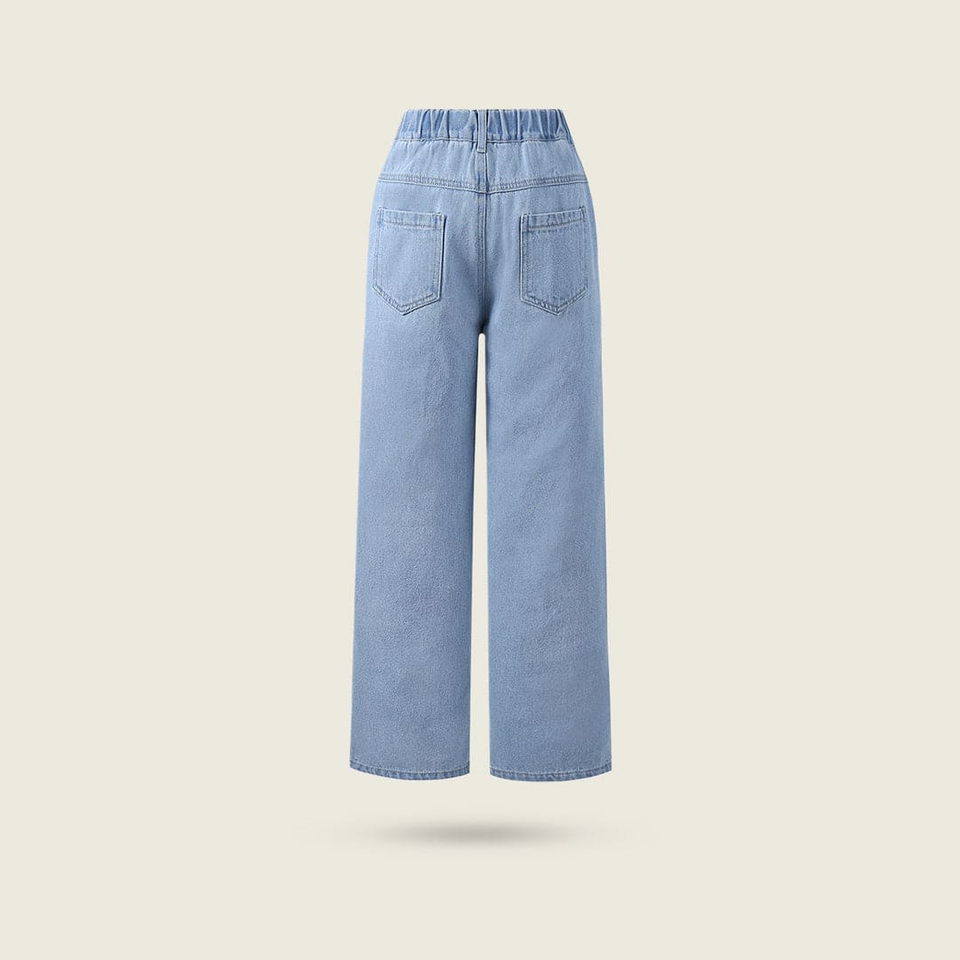 Girls Blue Wide Leg Mildly Distress Denim Trousers Jeans