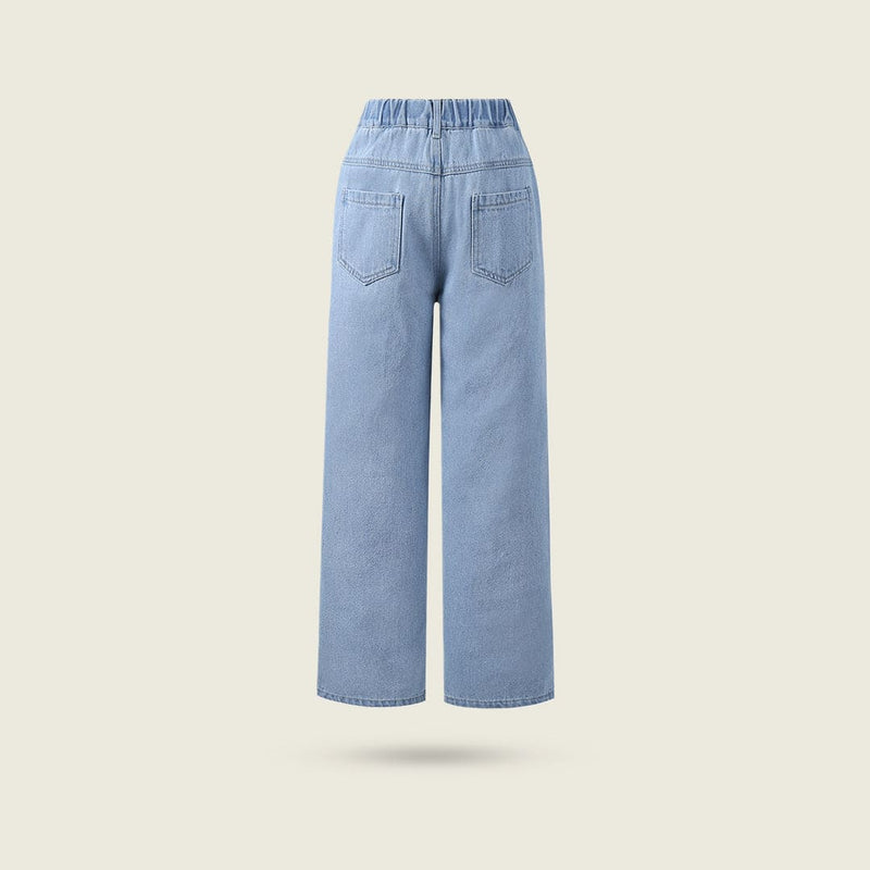 Girls Blue Wide Leg Mildly Distress Denim Trousers Jeans