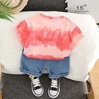 Boys Pink Tie & Dye Short Sleeves T-shirt with Shorts Set Sets