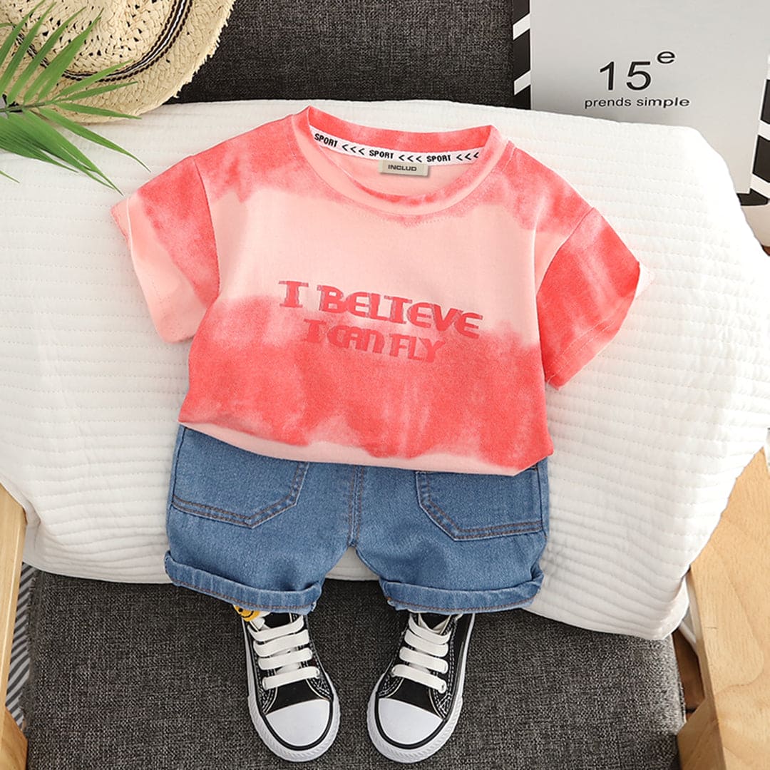 Boys Pink Tie & Dye Short Sleeves T-shirt with Shorts Set Sets Pink 1-2 Y