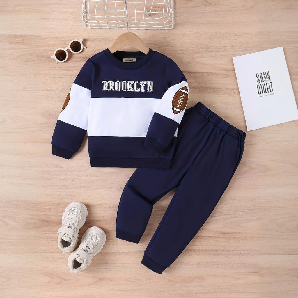 Girls Navy Blue Printed Sweatshirt with Sweatpants Set Sets Navy 3-4 Y 