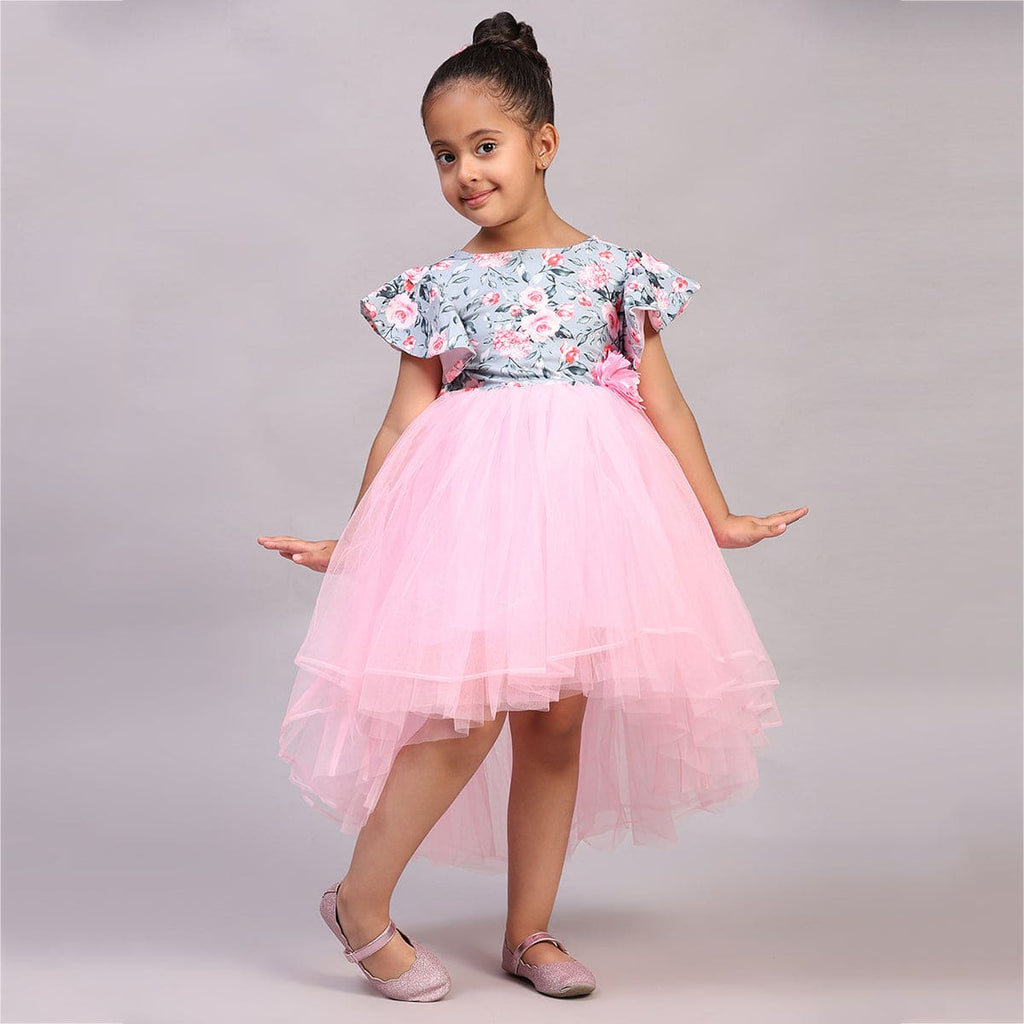 Girls Pink Floral Printed Party Wear Dress Party Dresses Pink 1-2 Y 