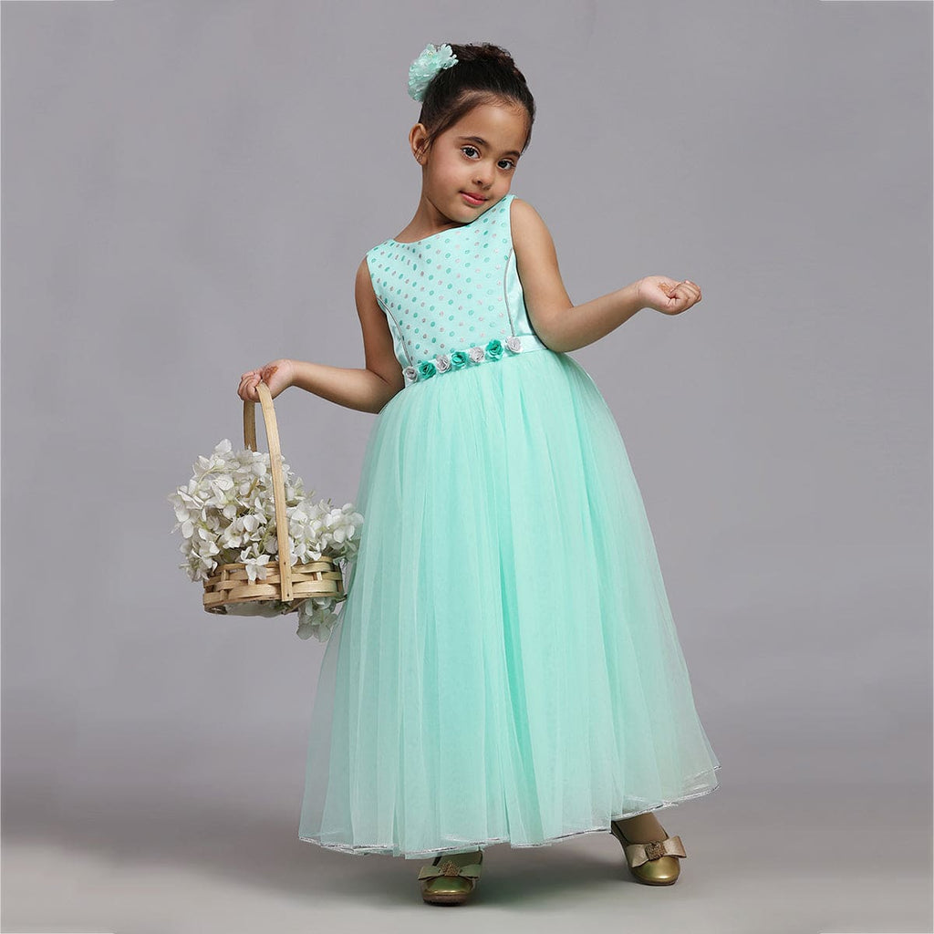 Girls Green Sleeveless Party Wear Fit & Flare Dress Party Dresses Green 1-2 Y 