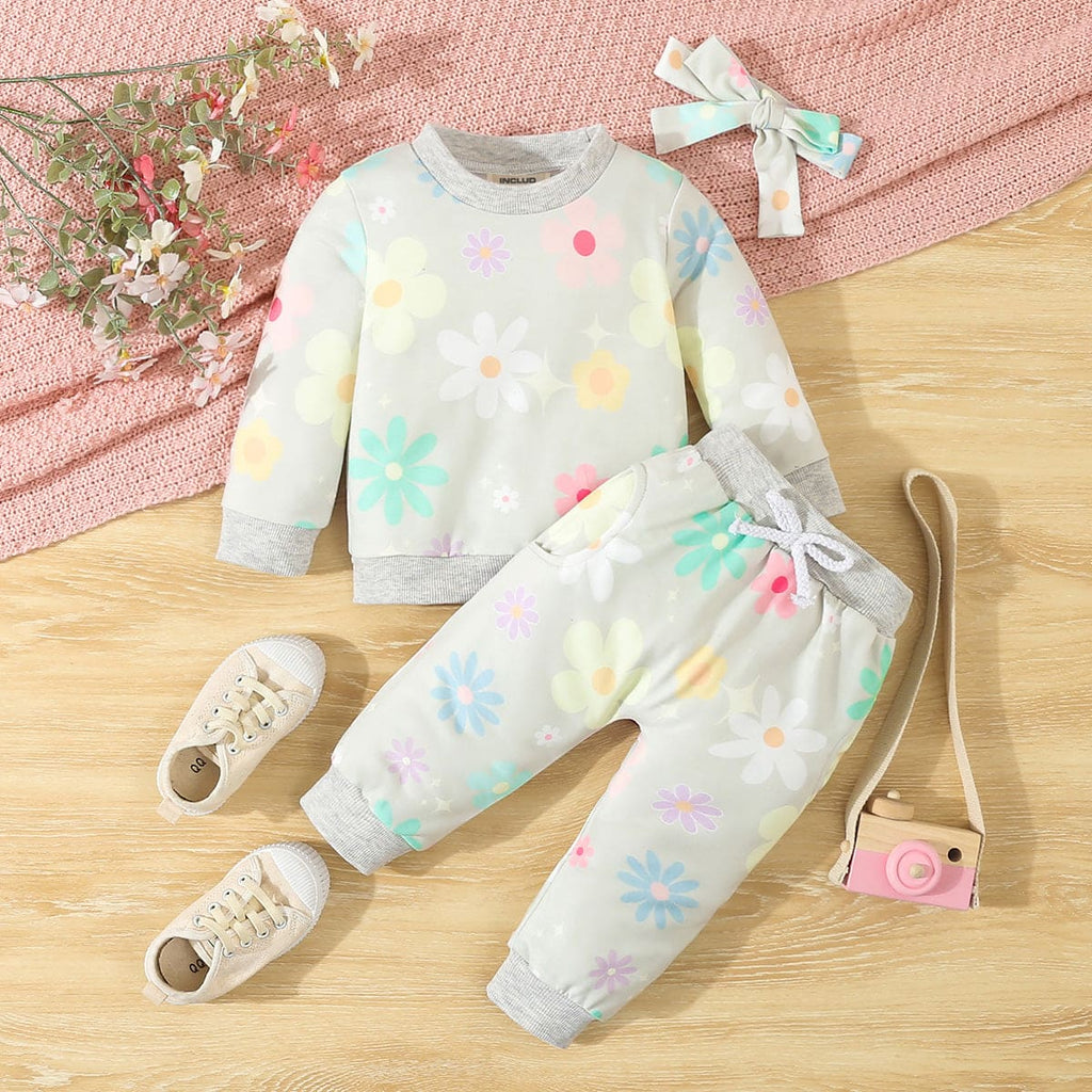 Girls Grey Printed Sweatshirt with Sweatpants Set Sets Grey 6-12 M 